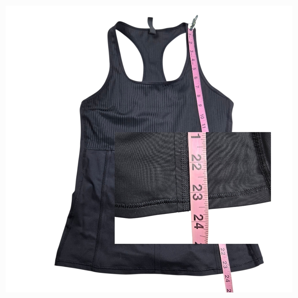 Athleta Vitality Rib Tank Black Semi-Fitted Quick-Drying Back Zip Pocket - Picture 13 of 13